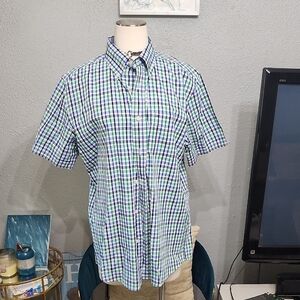 Tommy Hilfiger Blue and Green Plaid Shirt
